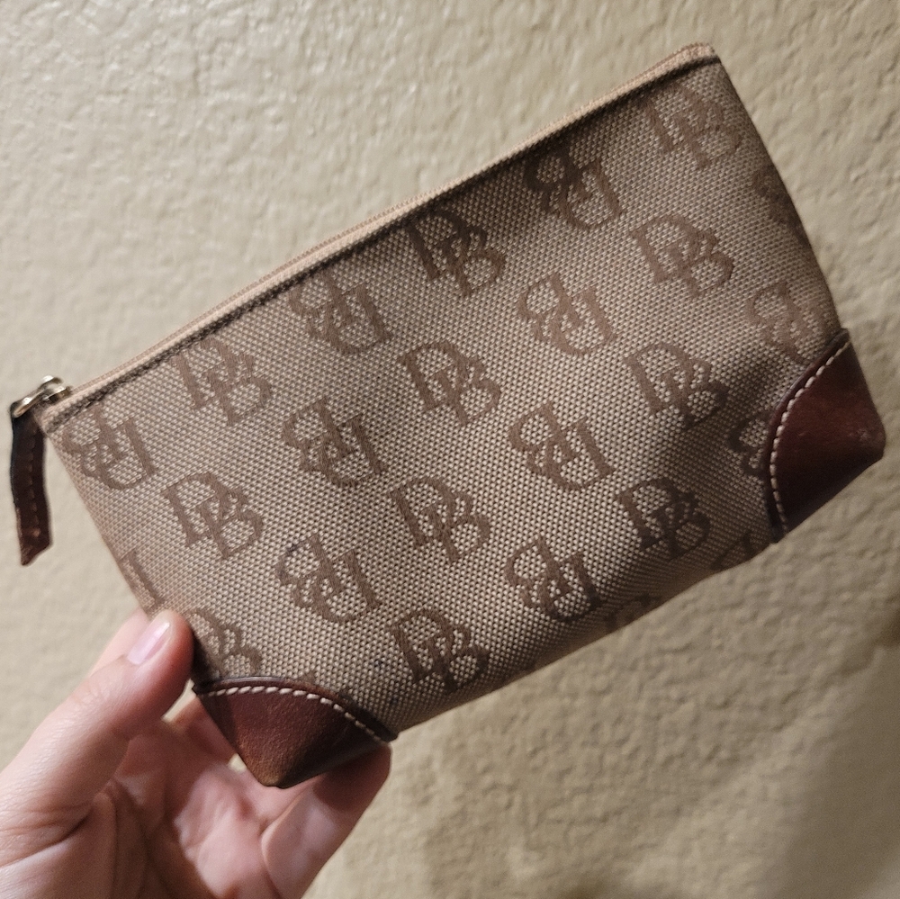 Dooney & Bourke Beige / Brown Leather Cosmetic Case